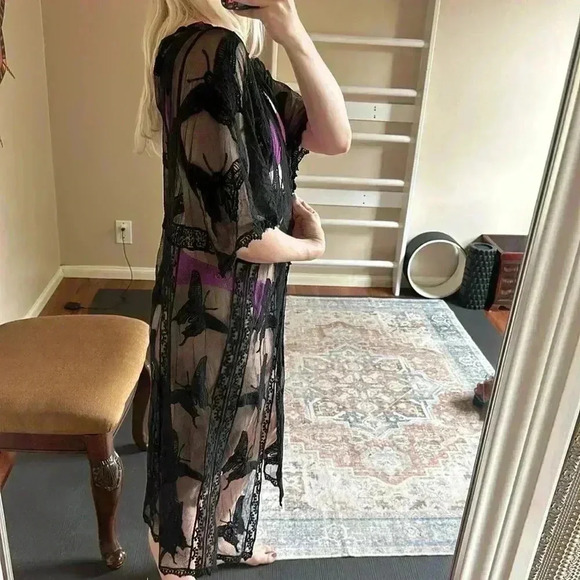 Butterfly black beach/swim coverup - Picture 2 of 4